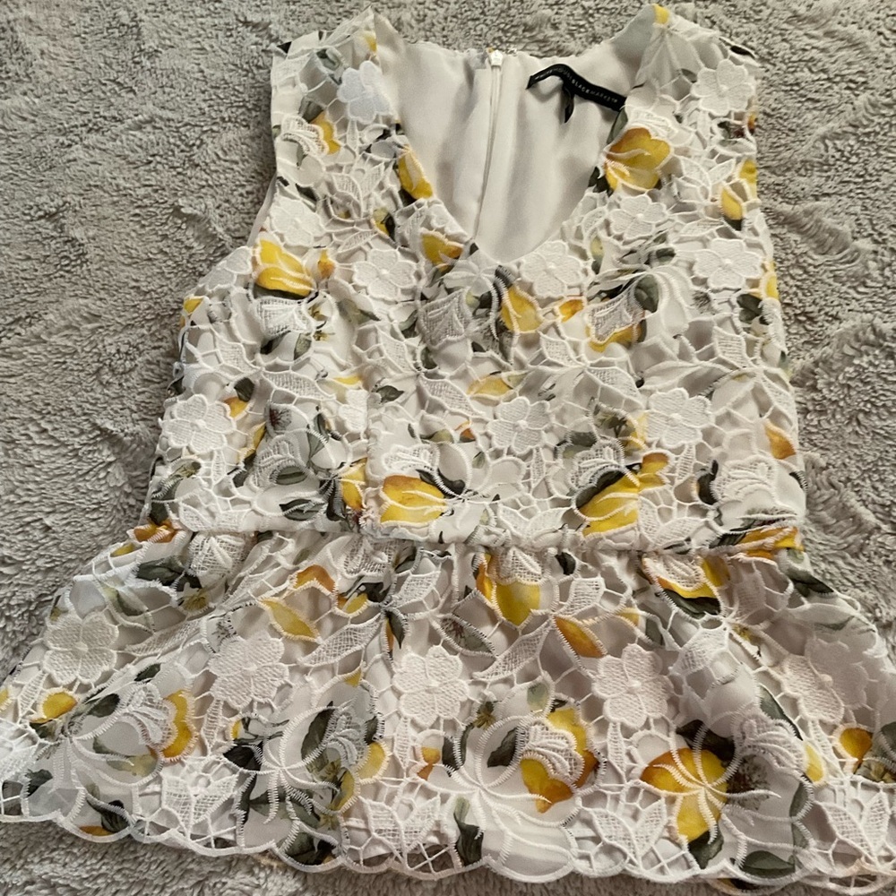 White House Black Market Yellow and White Peplum Blouse